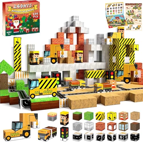 Adventskalender 2024 kinder Magnetische Bausteine Magnetische Bauwelt Straßenaufsatz Set Baustelle 24 Überraschungen Dunkle Burg Weihnachten steht vor der Tür Spielzeug ab 4 5 6 7 8 9 10 Jungen von Annexfun