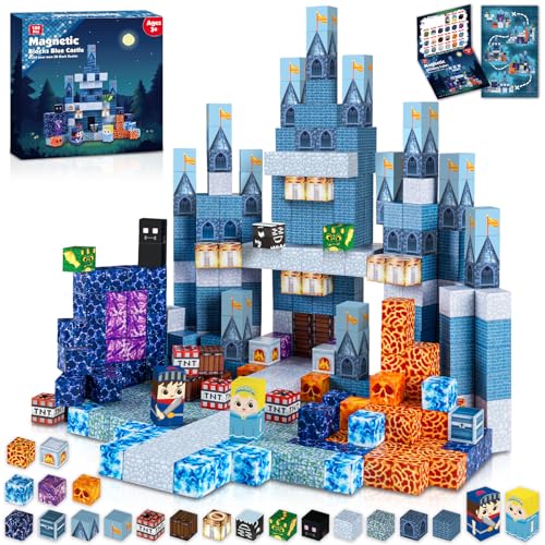 Annexfun Magnetische Bausteine 100 Stück Baue Blaues Schloss Magnetic Building Blocks Magnetbausteine Spielzeug ab 4 5 6 7 8 Jahre Junge und Mädchen Weihnachten Geschenk für Kinder von Annexfun