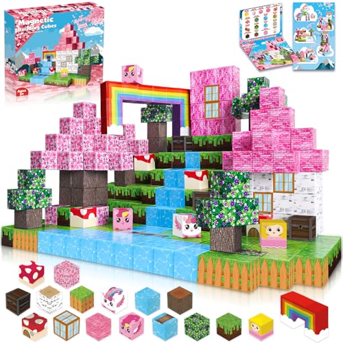 Annexfun Magnetische Bausteine Magnetische Bauwelt Baue Deine traumhafte Welt 100 Stück Magnetic Blocks Einhorn Geschenke für Mädchen 4 5 6 7 8 Weihnachten Geschenke Spielzeug ab 4 Jahre Junge von Annexfun