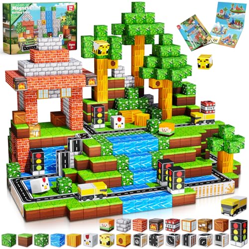 Annexfun Magnetische Bausteine Magnetbausteine Kücken Abenteuer,150pcs Magnetic Building Blocks Bauspielzeug ab 6 Jahre Ostern Geschenke Kinder Spielzeug ab 4 5 6 7 8 Jahre Junge von Annexfun