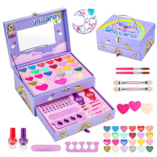 Anpro Kinderschminke Set Mädchen Schminkkoffer Mädchen -36 PCS Waschbar Schminke Kinder Make Up Set Mädchen Spielzeug, Weihnachts Geburtstags Geschenke für Mädchen 3 4 5 6 7 8 9 10 11 12 Jahre von Anpro