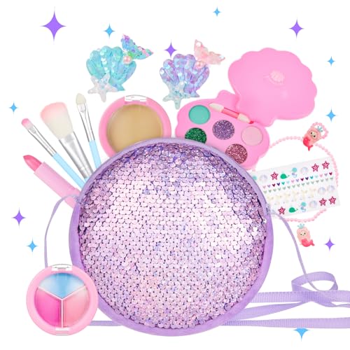 Anpro Kinderschminke Set für Mädchen - Kinderfreundliches, waschbares Make-up mit glitzernder Umhängetasche, Spiel-Make-up-Set für Kinder, Prinzessin-Spielzeug-Geschenk für Mädchen von Anpro