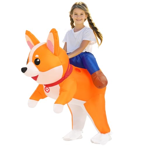 Aufblasbare Kostüme Kinder Hundekostüm Halloween Aufblasen Fahrt auf Corgi Kostüm Tier Anzug für Mädchen Jungen Cosplay Party von Anroong