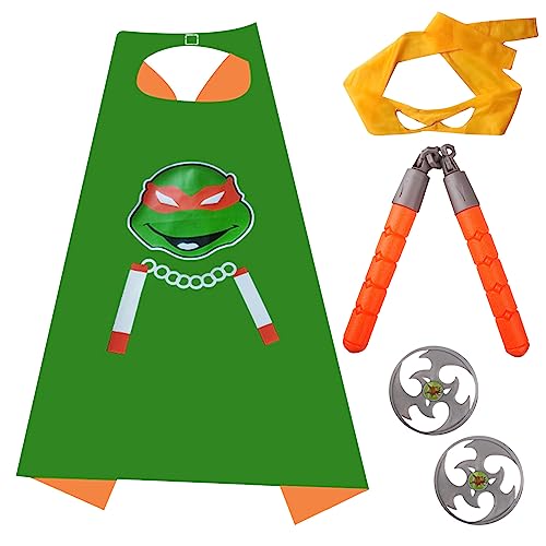 Ansamy Ninja Turtles Kostüm Kinder, Kinderkostüm Umhang Set, Cosplay Kostüme mit Maske für Junge Mädchen, Spielzeug & Geschenke für Geburtstag Karneval Party (Set-4) von Ansamy