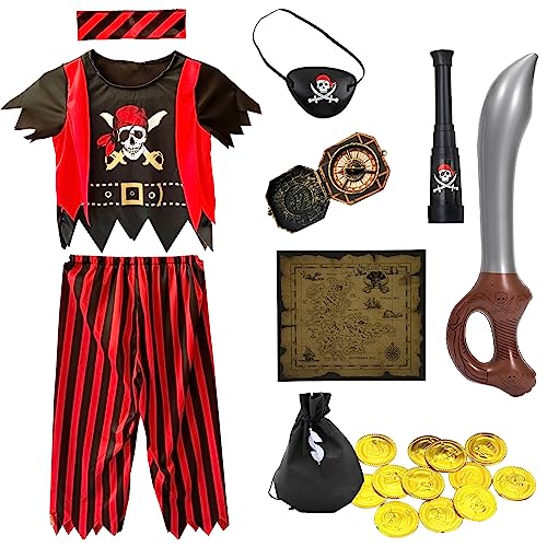 Ansamy Piratenkostüm Kinder, Cosply Kostüm Kinder Jungen, Piratenzubehör Kinder, Piraten Spielzubehör Set für Karneval, Halloween (M) von Ansamy