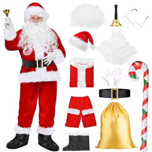 Ansamy Weihnachtsmann Kostüm Herren, Nikolaus Kostüm für Erwachsene, Nikolaus Santa Claus Weihnachten Verkleidung Nikolauskostüm für Herren/Erwachsene, 14-teilig, rot von Ansamy