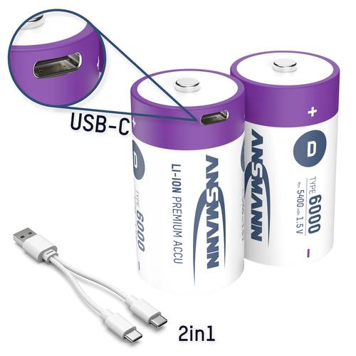 Ansmann LR20 USB-C Mono (D)-Akku Li-Ion 6000 mAh 1.5V 2St. von Ansmann