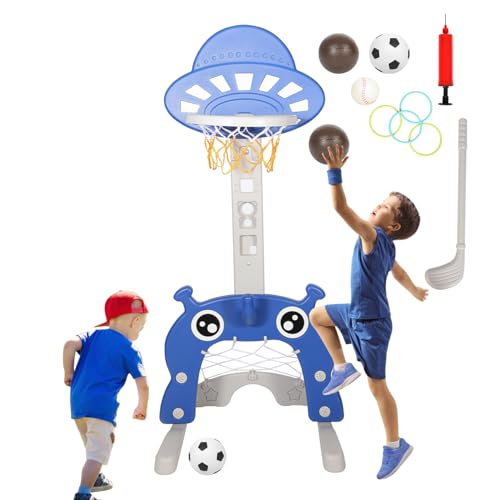 Ansobea Kinder Basketballkorb Set - 4 in 1,Basketballkorb für Kinder,höhenverstellbarer,Fußballtor & Wurfspiel für Kleinkinder - Indoor & Outdoor Sportspielzeug für Jungen und Mädchen von Ansobea