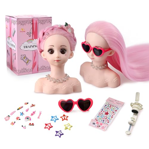 Anstar Frisierkopf Echthaar Kinder Friseurkopf Schminkkopf für Mädchen Styling Head Stylingkopf Puppenschminkkopf für Kinder mit Haarstyling Zubehör von Anstar