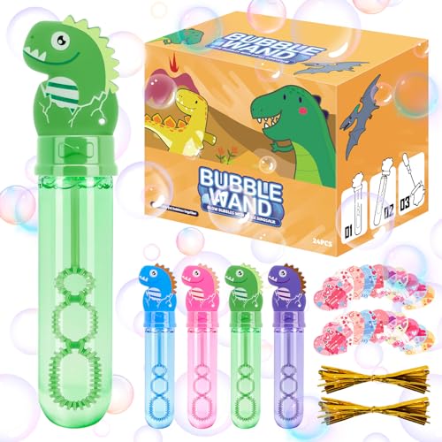 Anstore 24 Stück Seifenblasen Set Kinder, 30ml Dinosaurier Seifenblasen Stäbe Spielzeug mit Liebe Karte Geeignet, Cartoon Bubble Sticks Geschenke für Geburtstag Hochzeit Garten Party(24 Geschenkkarte) von Anstore