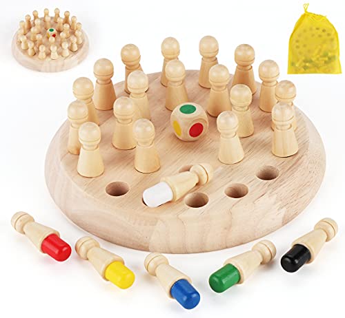 Anstore Memory Schach Holz, Montessori Spielzeug ab 2/3/4 Jahre, Memory Match Stick Schach, Schachspiel Lernspielzeug, gedächtnis-Schach, Hölzernes Gedächtnis-Schach für Kinder, mit Tasche von Anstore