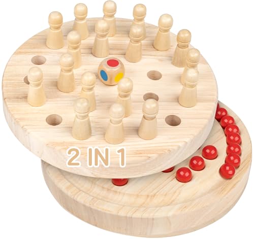 Memory Schach Holz Montessori Spielzeug ab 2/3/4 Jahre Kinder Gedächtnis Schach Lernspielzeug Fördert das Gedächtnis und das Konzentration Doppelseitiges 2 in 1 Gedächtnisschach-Set von Anstore