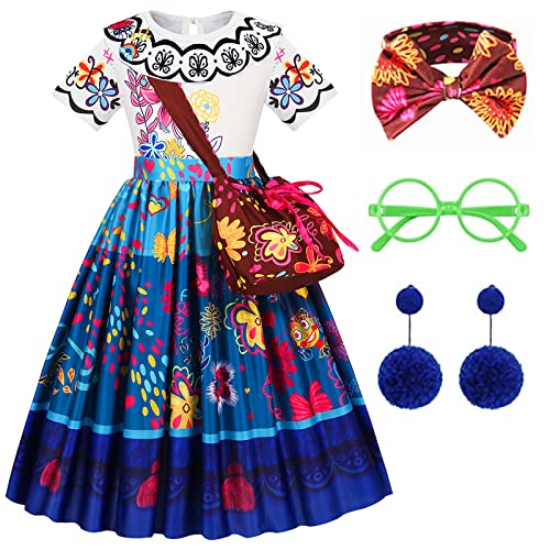 AntDiseno Encanto Mirabel Kostüm Mirabel Kleid mit Tasche Brille Ohrringe Encanto Kostüm für Kinder Mädchen Geburtstagsparty Cosplay Halloween von AntDiseno