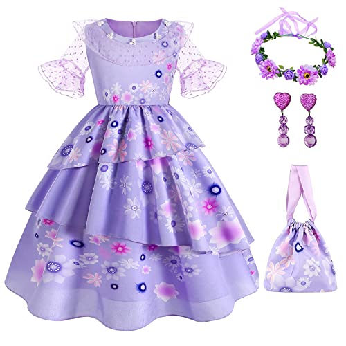 AntDiseno Isabella Encanto Kleid Kinder Prinzessin Isabella Kostüm Dress Up für Mädchen Outfit Party Halloween Weihnachten Geburtstag Cosplay Lila von AntDiseno