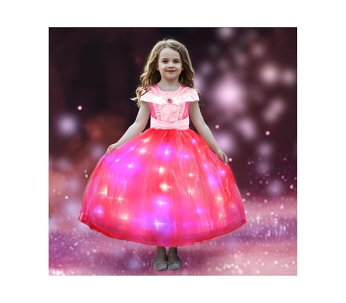 AntDiseno Light Up Aurora Prinzessin Kostüm Dornröschen Prinzessin Kleid LED Fancy Dress Up für Cosplay Karneval Halloween Weihnachten Geburtstag Party Rosa von AntDiseno