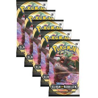 a Pokemon 5 Booster Clash der Rebellen Sammelkarten | DEUTSCH | Schwert & Schild Karten Serie | + Arkero-G 50 Soft Card Sleeves von Antec