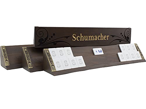 Antochia Crafts Rommé-Würfel-Spiel-Set aus Holz, ovale Form, individuelle Racks und Fliesen mit Koffer von Antochia Crafts