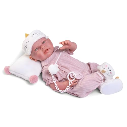 Antonio Juan Puppen | Sweet Reborn Lea mit Schlafanzug und Augenmaske, Stoffkörper mit Gewicht und rotierenden Gliedmaßen | 42 cm | Ref. 80323 - Kollektion 2024 von Antonio Juan