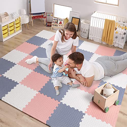 Antrect Puzzlematten für Baby 18 Teile Schaumstoffmatte Kinderspielteppich Spielmatte Bodenschutzmatte für Baby Kinder, 30 x 30 x 1,2 cm, 1,6m² große Yogamatte (Hellblau) von Antrect