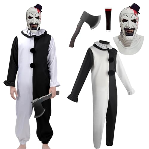 Antsparty New Gruselige Clown Kostüm, Killer Clown Jumpsuit mit Maske und Axt, Horror Halloween Cosplay Kostüm Antsparty New Gruselige Clown Kostüm, Killer Clown Jumpsuit mit Maske und Axt, Horror Halloween Cosplay Kostüm von Antsparty