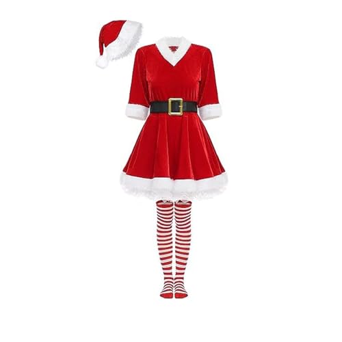 Antsparty Weihnachtsmann Kostüm Damen, Weihnachten Kostüm Set mit Hut Handschuhe Socken, Frauen Nikolaus Kostüm Weihnachts Cosplay Kostüm Damen Weihnachtskleider für Weihnachtsfeier von Antsparty