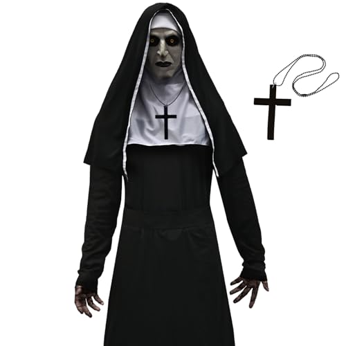 Antsparty Halloween Horror Nonne Kostüm Scary Nonne Outfit mit Nonne Horror Maske Kreuzkette, Halloween Horror Kostüm Nonne Geist Gespenst Masken für Herren und Damen Antsparty Halloween Horror Nonne Kostüm Scary Nonne Outfit mit Nonne Horror Maske Kreuzkette, Halloween Horror Kostüm Nonne Geist Gespenst Masken für Herren und Damen von Antsparty