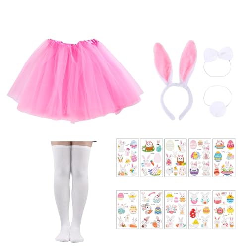 Antsparty Hase Kostüm für Kinder Mädchen, Karneval Hase Tierkostüm Set mit Hasenohren Stirnband Tutu Rock, Ostern Hasenkostüm Faschingskostüm Mädchen von Antsparty