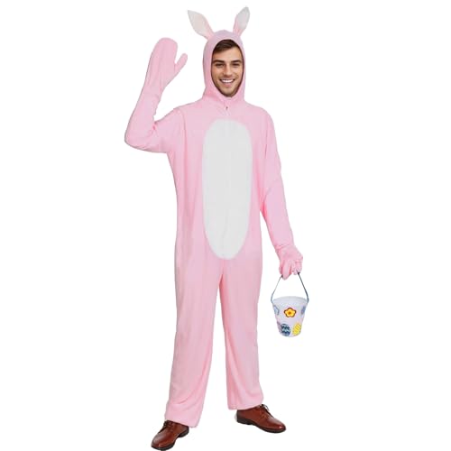 Antsparty Hasenkostüm Erwachsene, Osterhasenkostüm mit Korb, rosa Hasen Onesie Anzug für Ostern Kostüm Herren Damen von Antsparty