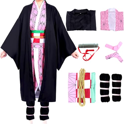 Antsparty Nezuko Kostüm Set Anime Cosplay Kostüm für Kinder Erwachsene, Kamado Nezuko Kimono Cosplay Outfits für Halloween Karneval Rollenspiel Verkleidung Mädchen Damen von Antsparty