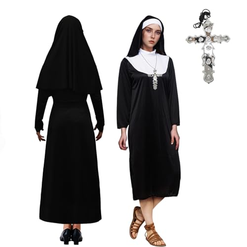 Antsparty Nonnen Kostüm Damen Halloween Kloster Schwester Kostüm, Mittelalter Faschingskostüme mit Kreuzkette, Damen Nonne Kostüm für Halloween Karneval Mottoparty Cosplay Antsparty Nonnen Kostüm Damen Halloween Kloster Schwester Kostüm, Mittelalter Faschingskostüme mit Kreuzkette, Damen Nonne Kostüm für Halloween Karneval Mottoparty Cosplay von Antsparty
