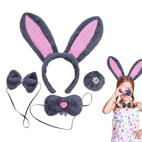 Antsparty Hasenkostüm Kinder, 4Pcs Kaninchen Kostüm Set mit Hasenohren-Stirnband Hasennase Fliege Hasenschwanz, Faschingskostüm Hase für Ostern Karneval Kostümparty von Antsparty