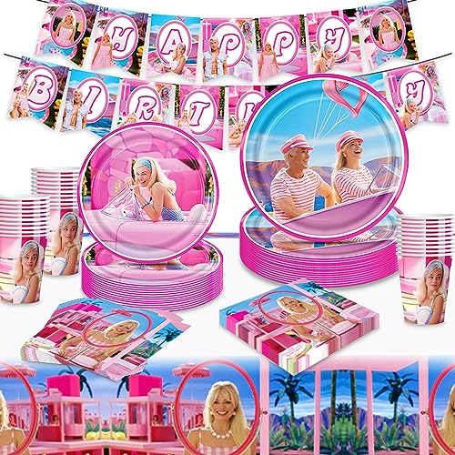 Antsparty Prinzessin Partygeschirr Set für 20 Gäste, 82Pcs Puppe Thema Geburtstagsdeko mit Teller Becher Servietten Tischdecke Banner, Kindergeburtstag Mädchen Prinzessinnen Party Deko von Antsparty