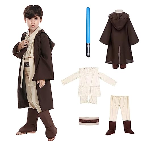 Antsparty Ritter Kostüm für Erwachsene Kinder, 9-teiliges Ritter Robe Set mit Umhang Hemd Hosen Lichtschwert Halskette, Mittelalterliches Kostüm Outfit für Halloween Cosplay Karneval Party von Antsparty