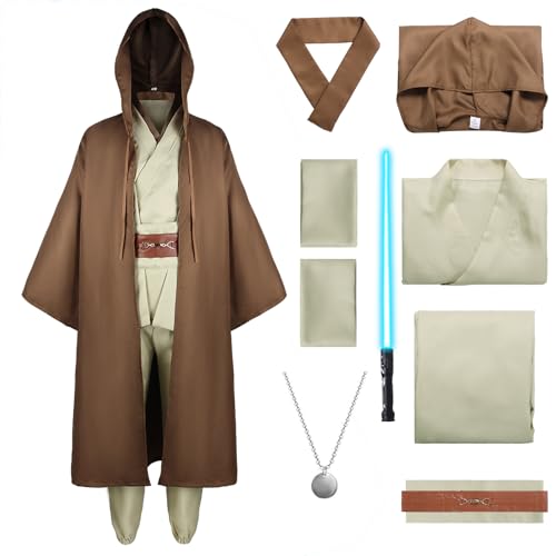 Antsparty Ritter Kostüm für Erwachsene Kinder, 9-teiliges Ritter Robe Set mit Umhang Hemd Hosen Lichtschwert Halskette, Mittelalterliches Kostüm Outfit für Halloween Cosplay Karneval Party von Antsparty