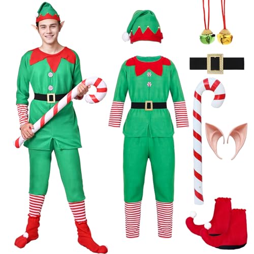 Antsparty Weihnachtself-Kostüm, Weihnachtswichtel-Kostüm für Weihnachtselfen, Weihnachtskostüm für Erwachsene, Weihnachtselfe, Karneval, Cosplay, Herren, Damen von Antsparty