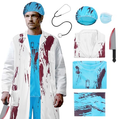 Antsparty Zombie Arzt Kostüm Herren, Halloween Doktor Kostüm mit Arztkittel Doktorhut Oberteil Hose Maske, Horror Chirurg Kostüms für Halloween Karneval Antsparty Zombie Arzt Kostüm Herren, Halloween Doktor Kostüm mit Arztkittel Doktorhut Oberteil Hose Maske, Horror Chirurg Kostüms für Halloween Karneval von Antsparty