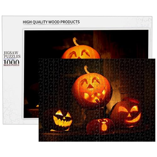 Anulely Halloween-Puzzles,Halloween-Puzzle aus Holz, Holzpuzzlespielzeug mit Kürbislaternenmuster, Interaktive Denkaufgabe für Kinder im von 8–10 Jahren, Teile passen perfekt zusammen von Anulely