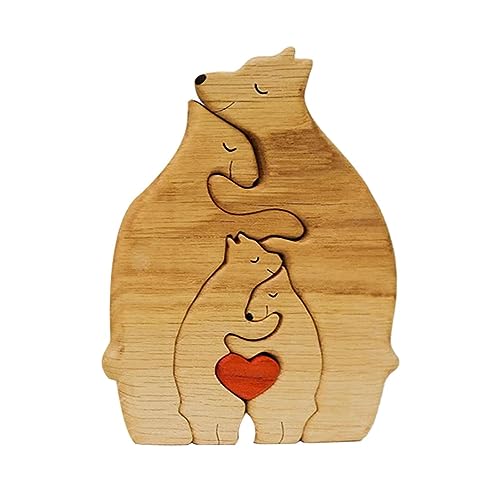 Anulely Holz Ornamente, Bärenfamilie Holz Kunstpuzzle, Niedliche Tierfamilien Holzstatue, Familien Holzschnitzornamente, Kreative Geburtstagsgeschenke Für Mama von Anulely