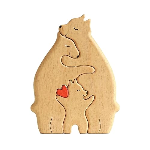 Anulely Holz Ornamente, Bärenfamilie Holz Kunstpuzzle, Niedliche Tierfamilien Holzstatue, Familien Holzschnitzornamente, Kreative Geburtstagsgeschenke Für Mama von Anulely