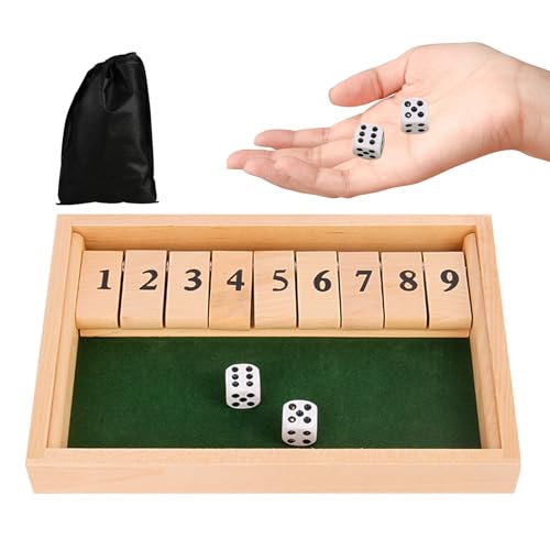 Shut The Box Spiel mit Kordelzug Tasche, Klassisches Holz Brettspiele Würfelspiel, Klappbrett Mathematik Lernspielzeug, 2 Spieler Heimtischspiel Mathespiele Unterhaltungsspiele von Anwangda