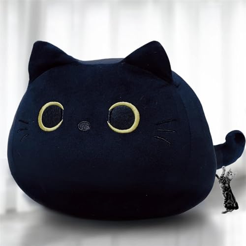 Anyhot Katzen Schwarze weiches Stofftier Kopfkissen Plüschpuppe, Plüschtier Katze, Stofftier Kawaii Katze, Schwarzes Katzen Plüschtier, Kuscheltier Ausgestopftes Tier, Geschenk Tier Puppe (40cm) von Anyhot