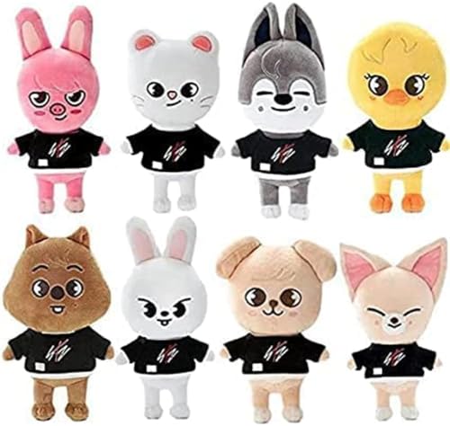 Anyhot SKZOO Plüschtier Stray Kids Plüschpuppe, süßes Cartoon-Anime-Stofftier, Wolf Chan/Leebit/DWAEKKI/Jiniret/HAN Quokka/BbokAri/PuppyM/Foxl.Ny Plüschpuppe（8pcs） von Anyhot