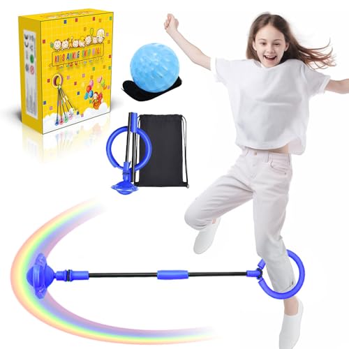 Anyingaki Springring Fußkreisel Kinder,Swing Wheel mit Lichtrad,Fußkreisel mit Licht,2 Stück Kinder Blinkender Springring und Ball mit Schnur,Sport Spielzeug für Kinder (Blau) von Anyingkai