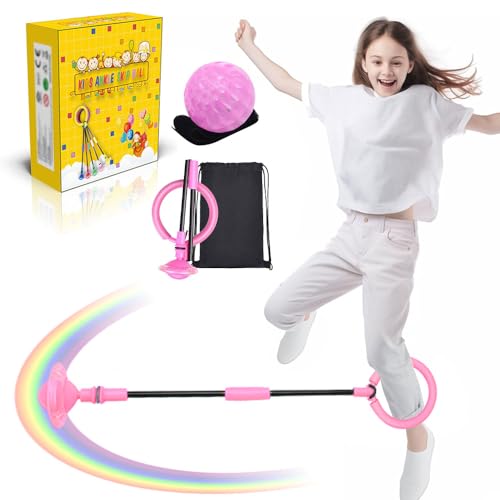 Anyingaki Springring Fußkreisel Kinder,Swing Wheel mit Lichtrad,Fußkreisel mit Licht,2 Stück Kinder Blinkender Springring und Ball mit Schnur,Sport Spielzeug für Kinder (Rosa) von Anyingkai