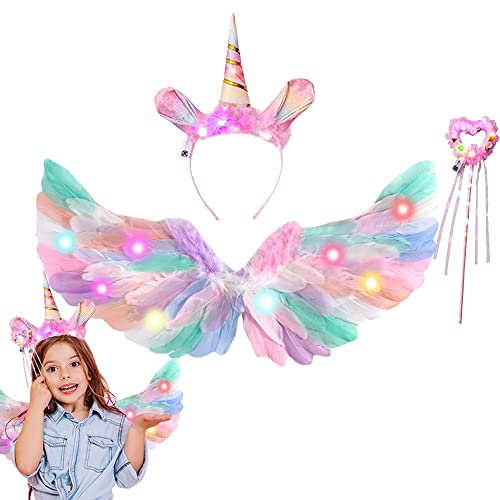 Anyingkai Engelsflügel mit Led Bunt,Engel Flügel Kostüm,Halloween Kostüm Mädchen Engel,Engelsflügel Kostüm Kinder,Federflügel Engel,Engelsflügel Kostüm für Halloween Karneval Cosplay Party Cosplay von Anyingkai