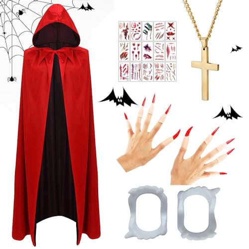 Anyingkai Vampirumhang Unisex Umhang,Kapuzenumhang in Schwarz-Rot, Beidseitig, für Erwachsene - Halloween-Kostüm, Vampir-Kostüm, Horror-Kostüm, Halloween-Themenp von Anyingkai