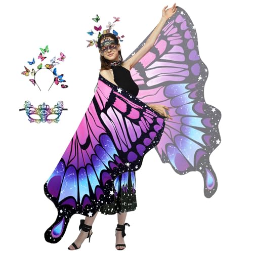 Anyingkai Schmetterling Kostüm Damen,Schmetterlingsflügel Erwachsene,3-teiliges Set Schmetterling Umhang,Schmetterling Damen Umhang,Schmetterlingskostüm Flügel Cosplay Fasching Skostüme für Karneval von Anyingkai