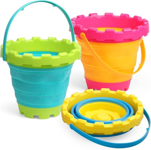 3L Sandburg Strandeimer Spielzeug 2 PCS,Bunte Sand Strand Eimer für Kinder, Kleinkinder, draußen, Sandkasten, Sandburg förmiger Eimer mit Netztasche,Schnee, Hinterhof Kein 2 Pack von Anzmtosn