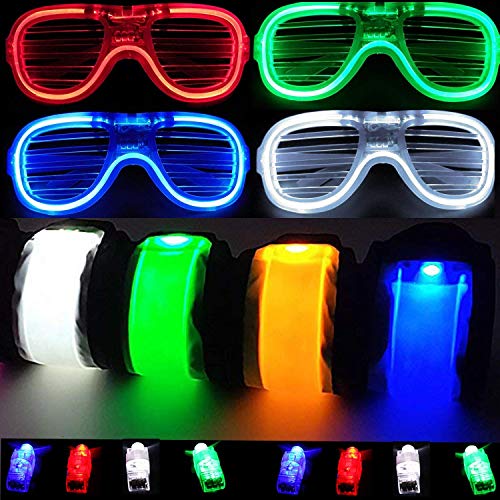 Anzmtosn Party LED Licht Up Spielzeug Set, Glühen im dunklen Spielzeug, 8 blinkende Finger Ringe, 4 Brille, 4 Slap Band, Weihnachten Party Zubehör Bevorzugung Kinder Erwachsene(16PCS) von Anzmtosn