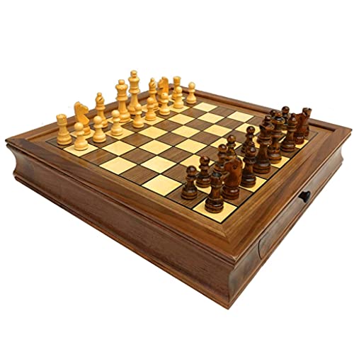 Schach, Internationales Schachspiel aus Holz, handgefertigtes Schachspiel mit magnetischen Schachfiguren und Schublade, großes klassisches Retro-Schachspiel für Erwachsene, Schach für Erwachsene von AoBloom